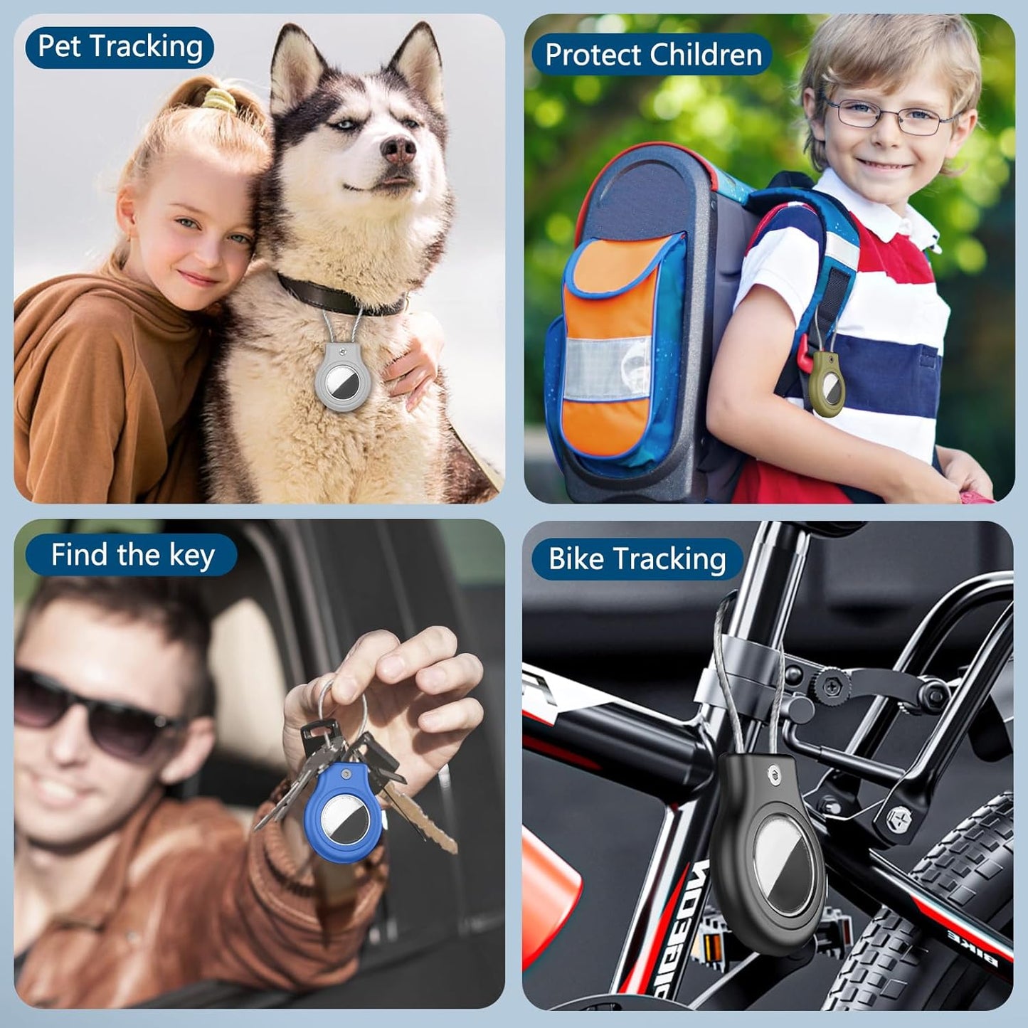 Waterproof Airtag Holder,4 Pack Airtag Case with Secure Lock,Airtags Keychain for Apple Air tags,Anti-Lost Protective Case Air tag Accessories for GPS Tracker Luggage,Bag,Key,Pet-Black/Blue/Green/Gray