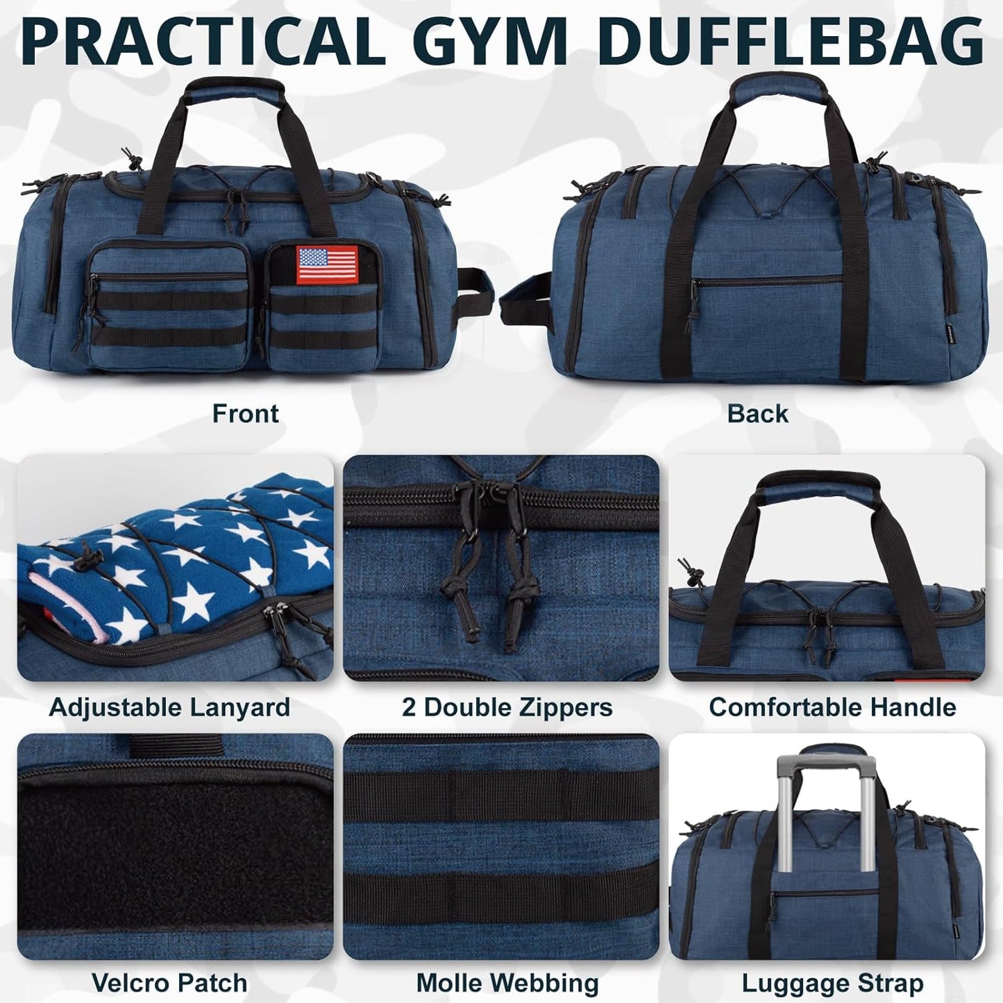 Tactical Gym Bag for Men,50L Large 3 in 1 Sports Duffle Bag with Shoes Compartment for Travel,Water Resistant Travel Backpack Weekender Overnight Bag with Wet Pocket for Women