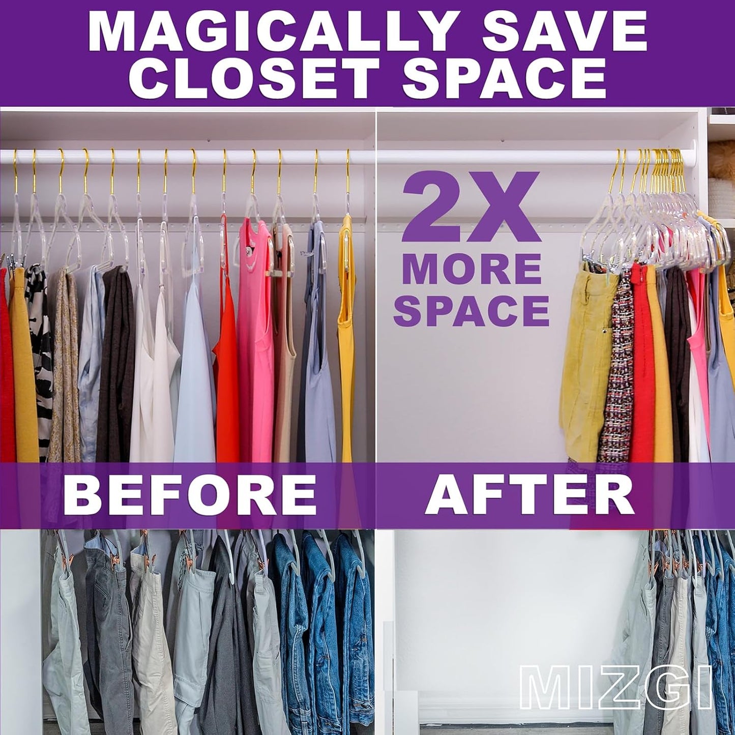 Premium Clear Invisible Acrylic Hangers,Crystal Plastic Hangers with Bling Gold Glitter 20 Pack Ultra Slim & Space Saving Suit Hangers for Coats, Pants & Dress Clothes