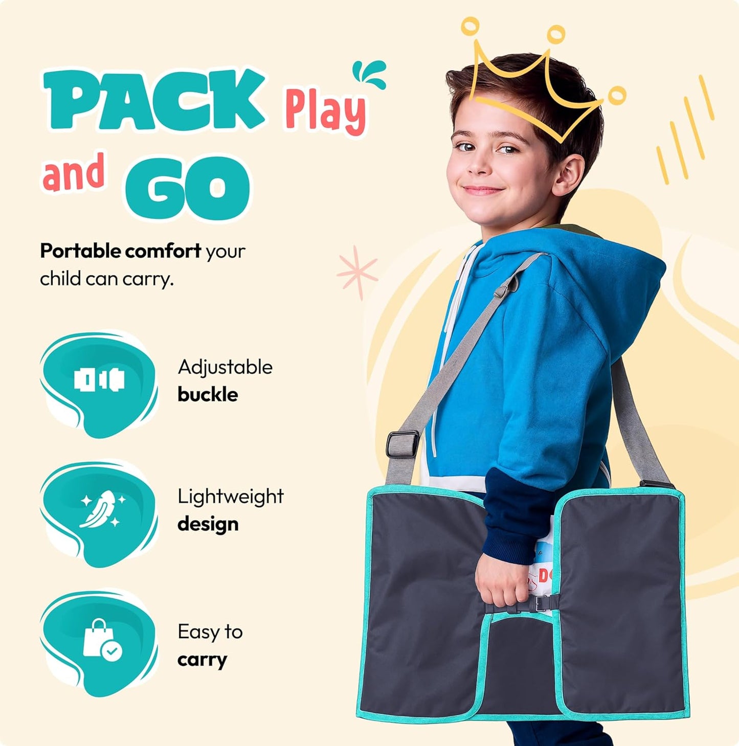 Kids Travel Tray with Dry Erase Board - Car Seat Tray for Kids Travel, Carseat Table Top for Toddler, Lap Desk for Car Seat, Activity Organizer & Snack Holder, Road Trip Essentials for Kid (Aqua)