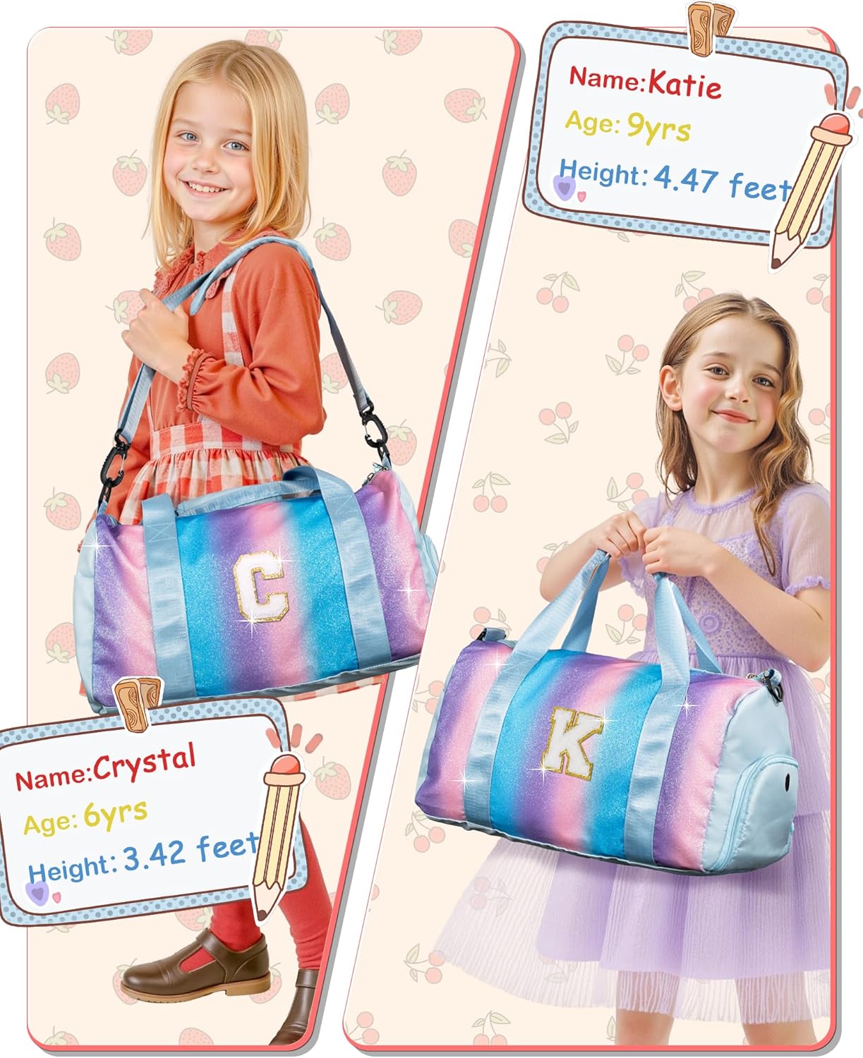 Birthday Gifts for Granddaughter-Girl Gym Bag with Shoe Compartment, Kid Personalized Weekender Overnight Bags, Initial Travel Tote with Makeup Pouch Valentine's Day Gift for Kids (Letter I)