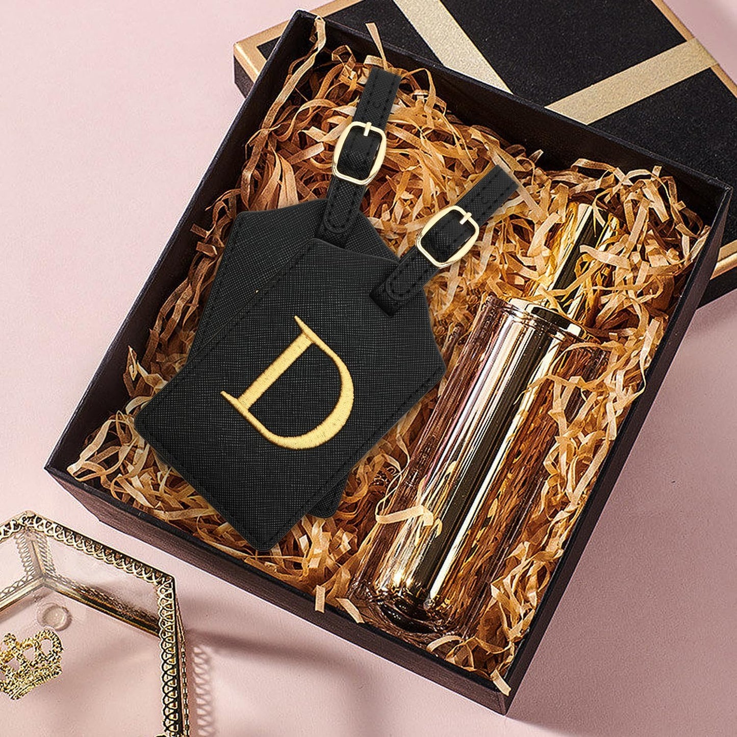 Luggage Tag PU Leather for Suitcase Baggage Handbag Travel Bag Label Suitcase Tag Suitcase Label Tag w. Name Card & Privacy Cover (D)