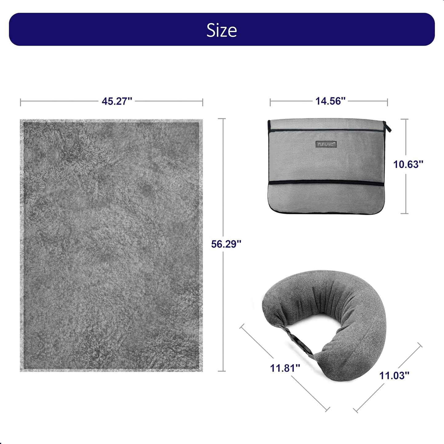 3-in-1 Travel Pillow Blanket Set - Soft Flannel Convertible Pillow, Blanket & Neck Pillow with Backpack Clip | Compact Travel Essentials for Airplane, Car, Office, Grey