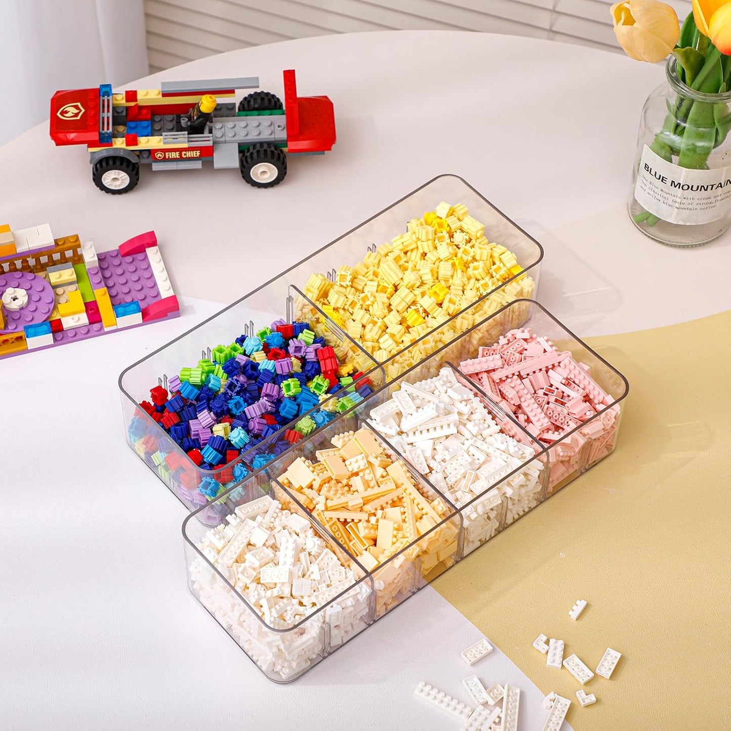 Yesesion 2 Pack Plastic Cable Management Box with Removable Dividers, Clear Cord Storage Organizer with 20 Wire Ties for Desk Drawer, Office Supplies, Electronic Accessories, Battery, Phone Charger