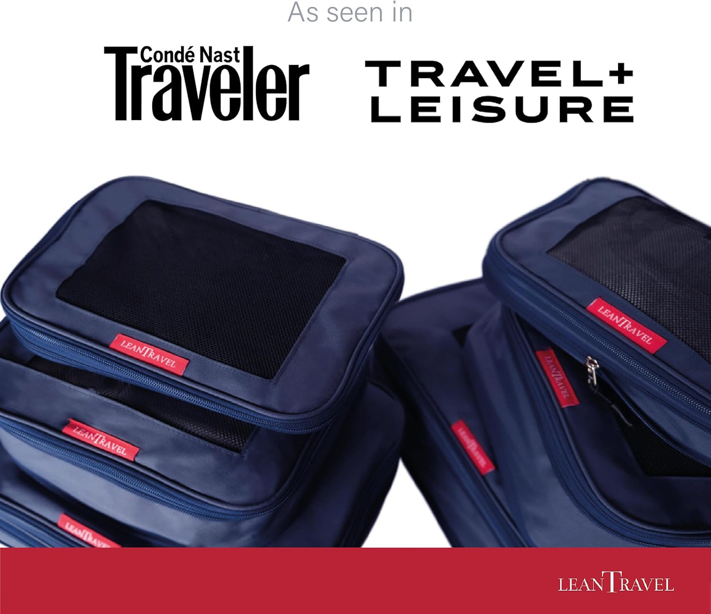 LeanTravel Compression Packing Cubes for Travel Organizers with Double Zipper (3-Pack (2L+1M), Navy)