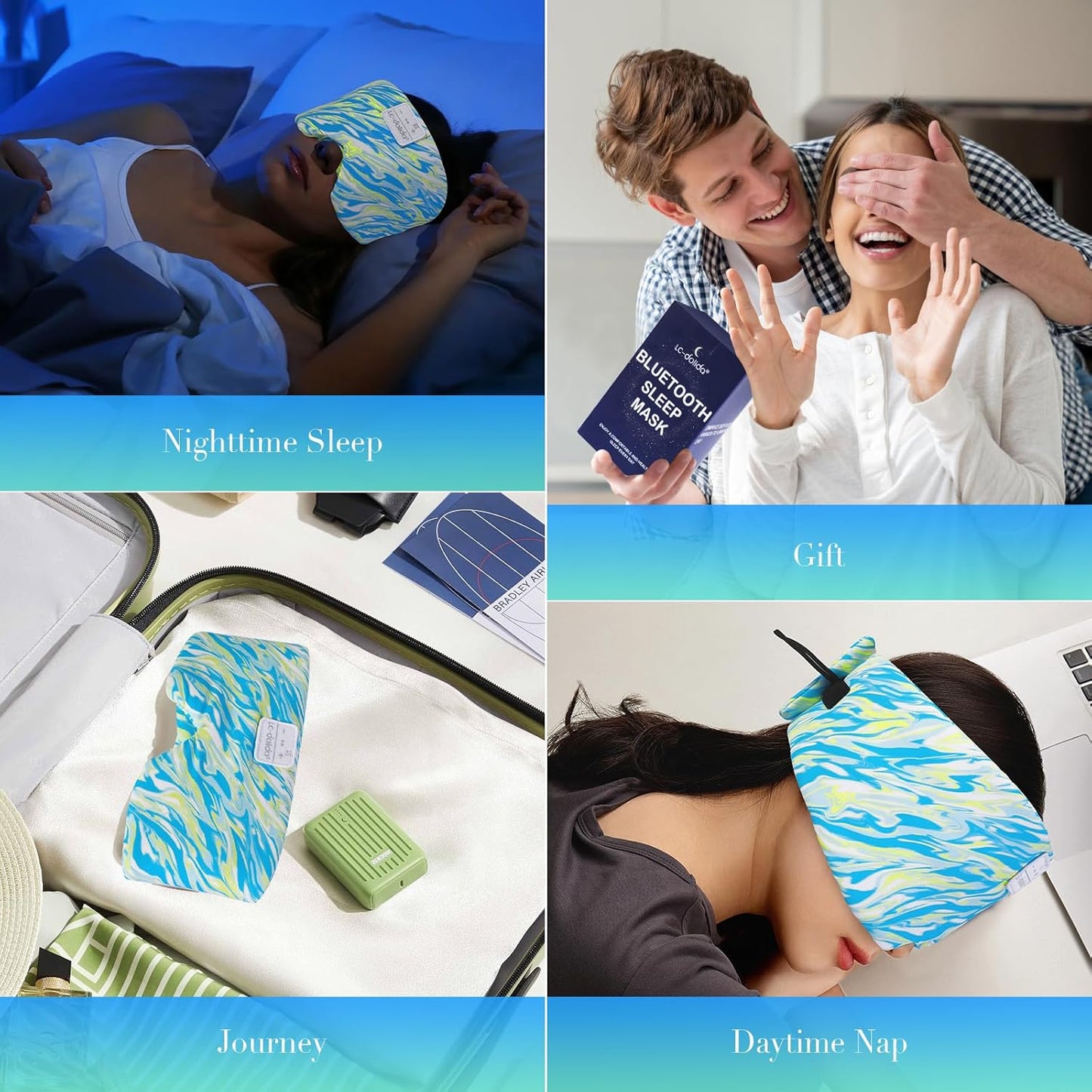 LC-dolida Sleep Mask with Bluetooth Headphones, Extra Large Silk Eye Mask for Sleeping Side Day Sleepers, Sleep Headphones Bluetooth 5.4 for Women Men with Thin Speaker, Blackout, Comfort, Microphone