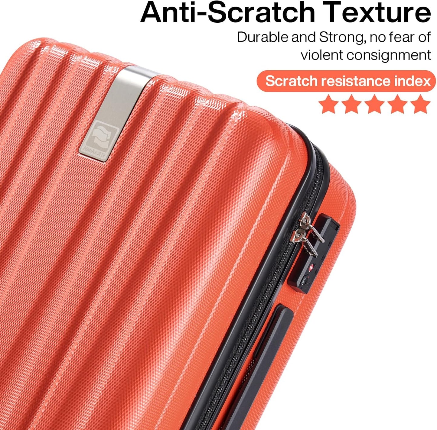 Hanke 24 Inch Luggage Suitcases With Spinner Wheels Lightweight PC Hard Shell Rolling Suitcase With Travel Lock,Checked-Medium 24-Inch (Orange)
