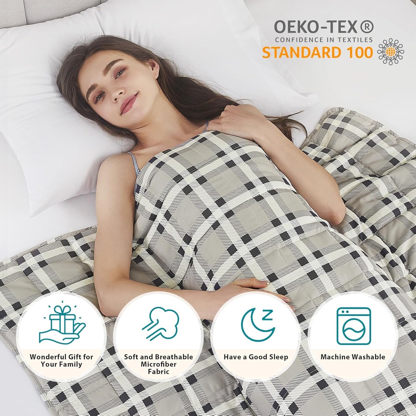 L'AGRATY Weighted Blanket - 60"x80" 25lbs Cooling Breathable Heavy Blanket Microfiber Material with Glass Beads for Adult All-Season Summer Fall Winter Soft Thick Comfort