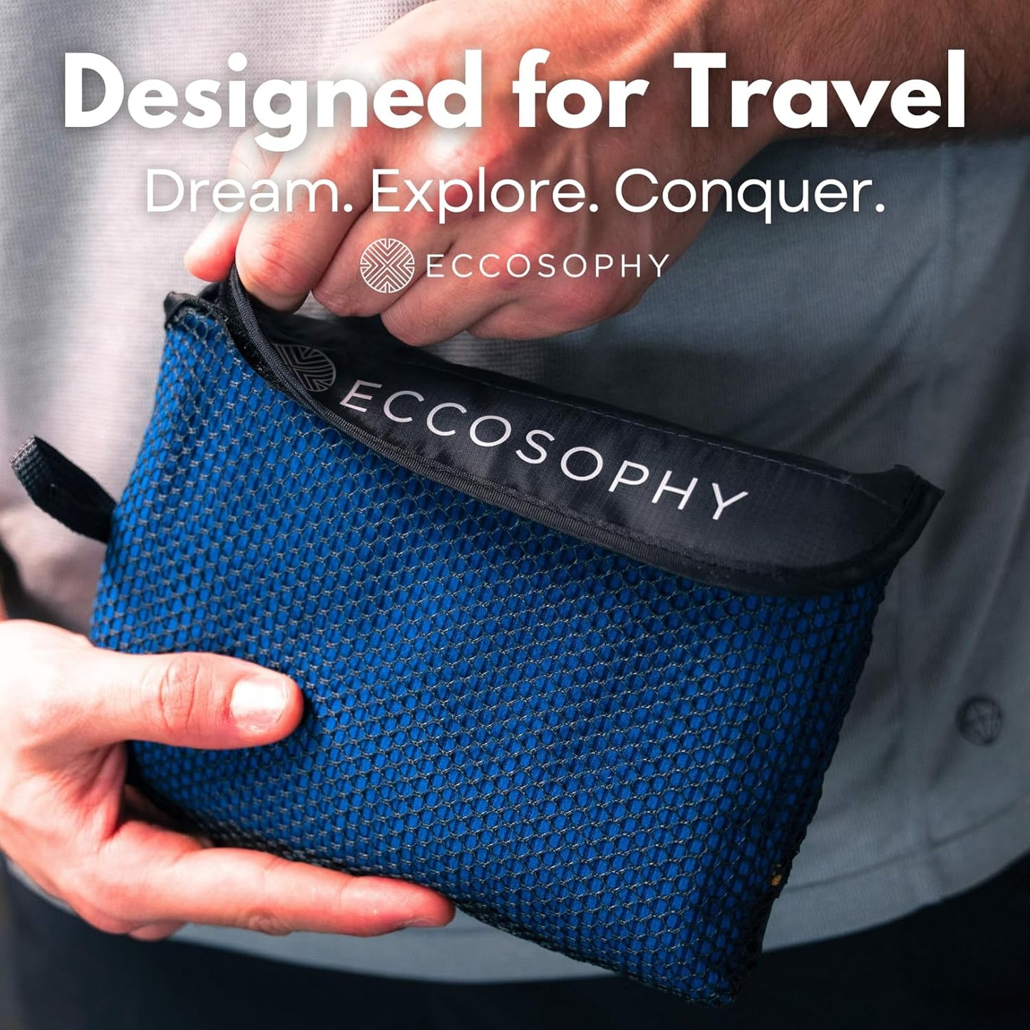 ECCOSOPHY Microfiber Beach Towel – Quick Dry Gym Towel, Highly Absorbent with Ribbed Texture, Lightweight – Ideal for Travel, Pool, Yoga, Fitness & Outdoor Adventures – 60x30 Navy