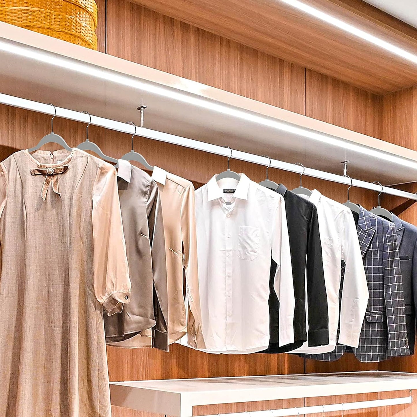 Quality Hangers Clothes Set 50 Pack - Non-Velvet Plastic for Clothes - Heavy Duty Coat Set - Space-Saving Closet With Chrome Swivel Hook, Functional Non-Flocked, Gray