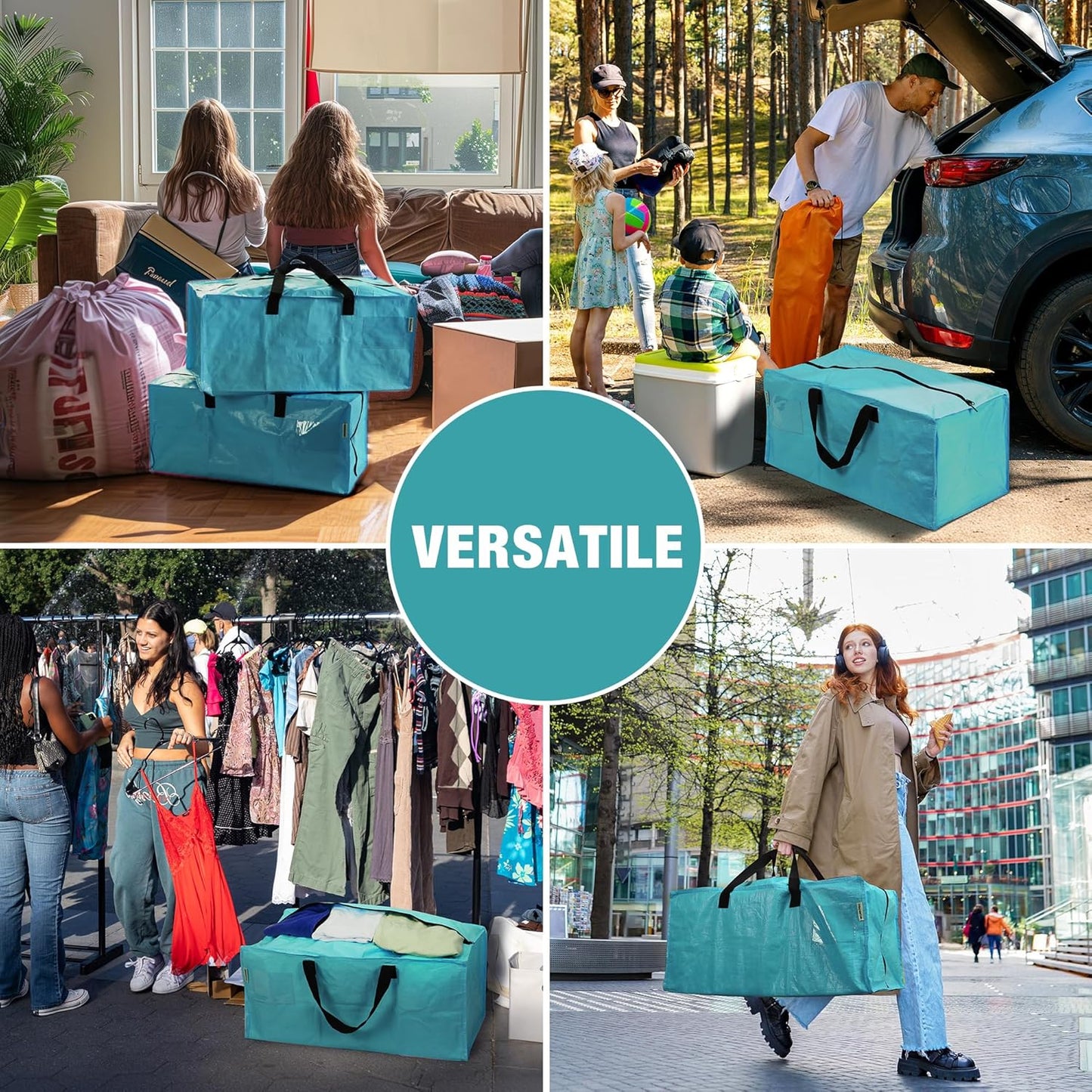 WORKPRO 6 Pack Extra Large Moving Bags with Zippers & Carrying Handles Backpack Straps, Heavy-Duty Storage Tote for Space Saving & Storage, Alternative to Moving Box (Blue)