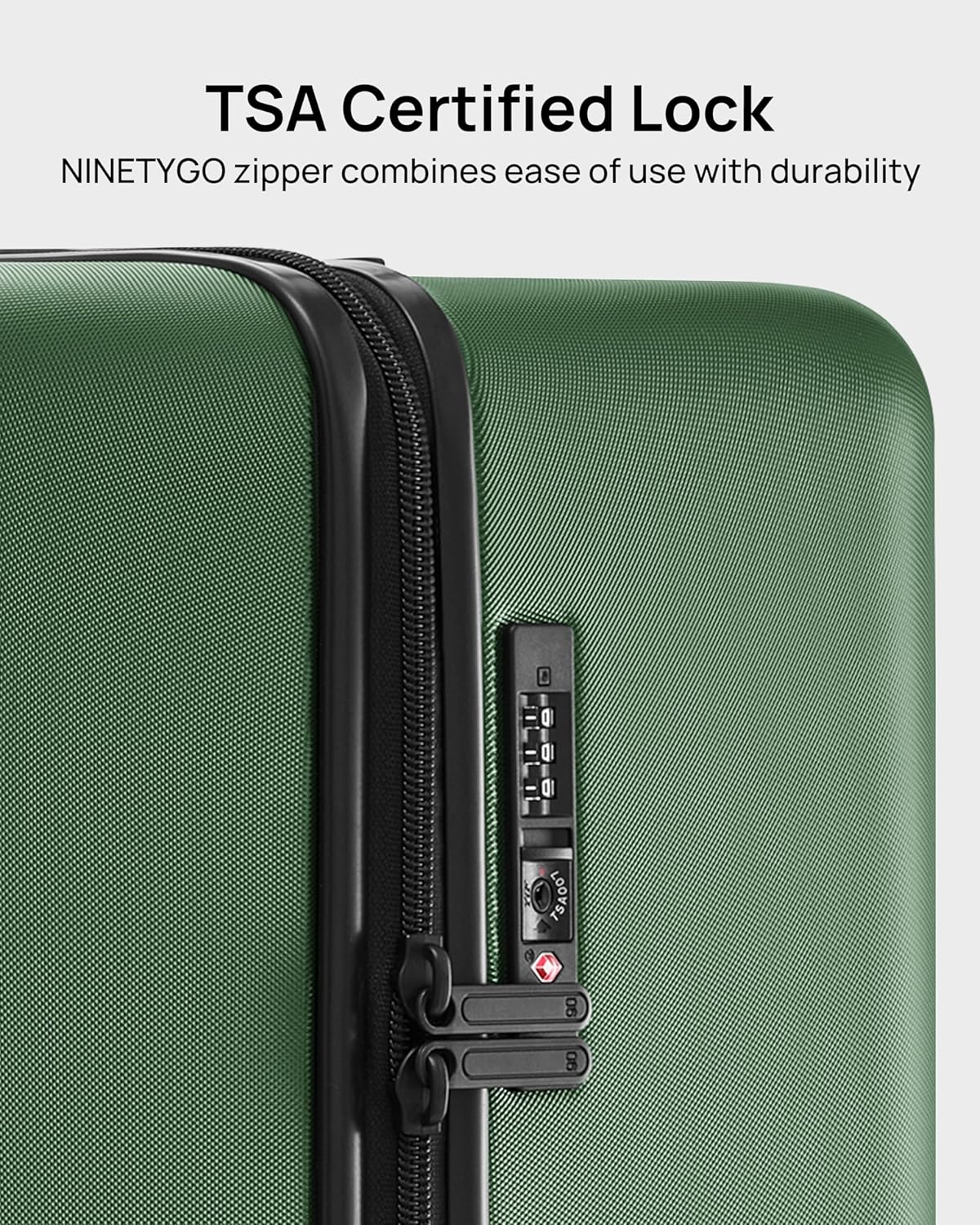NINETYGO Carry On Suitcase, 20 Inch Carry-On Luggage with Double Spinner Wheels, Anti-Burst Zipper, Hard Case PC Suitcase Carry On, Lightweight Travel Luggage, TSA Approved (Seaweed Green, Hudson)
