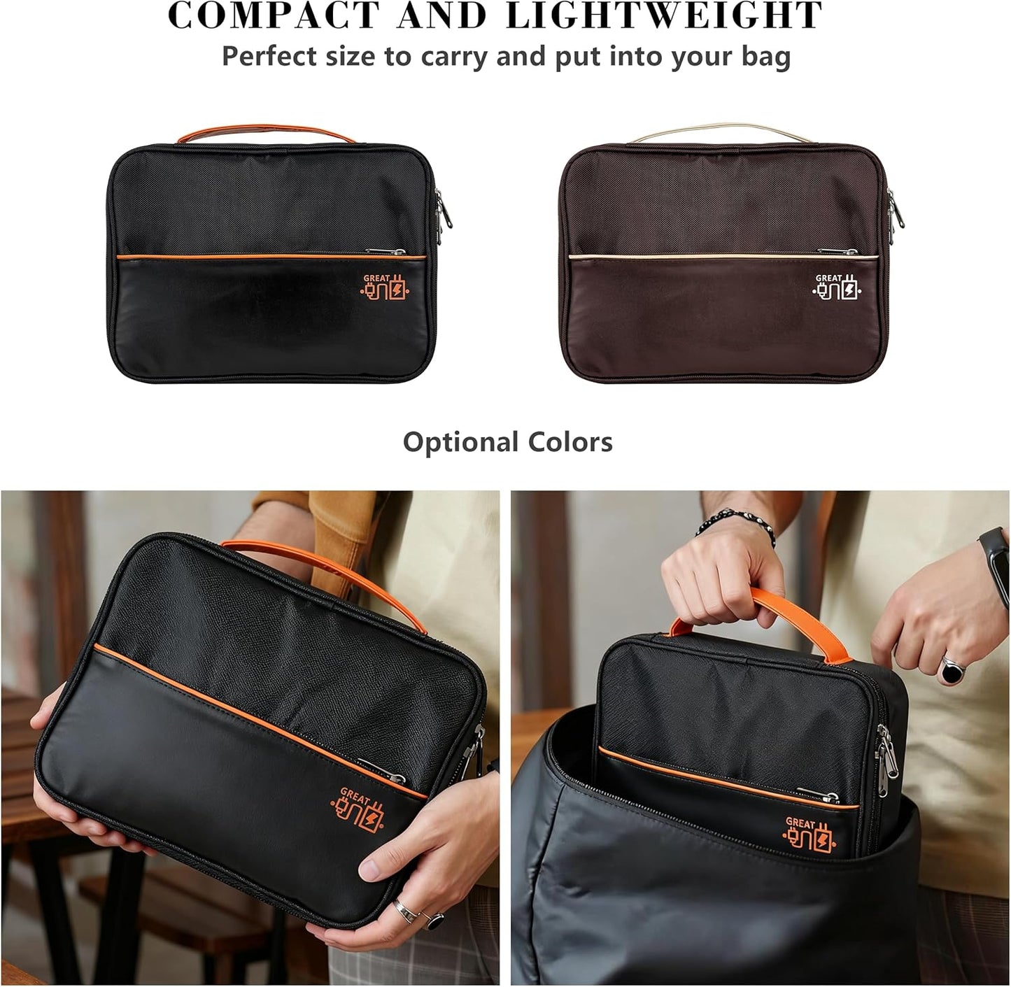 Electronics Accessories Organizer Bag, Waterproof Double LayerTravel Cable Organizer Case for Cords, Charger, Power Bank,Hard Drive, Mouse -Shockproof Tech Storage Pouch (Classic-two layers-Black)