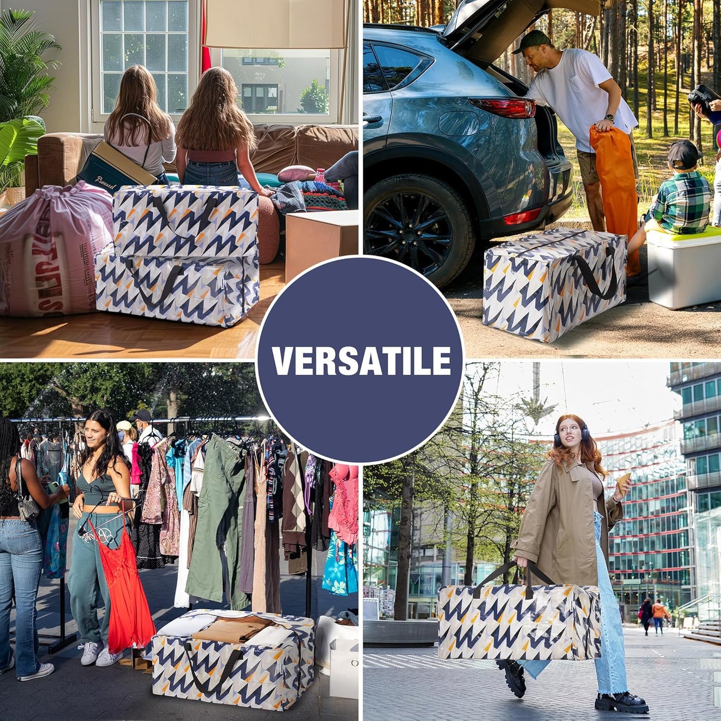 WORKPRO 6 Pack Extra Large Moving Bags with Zippers & Carrying Handles Backpack Straps, Heavy-Duty Storage Tote for Space Saving & Storage, Alternative to Moving Box (W - Alphabet Printing)