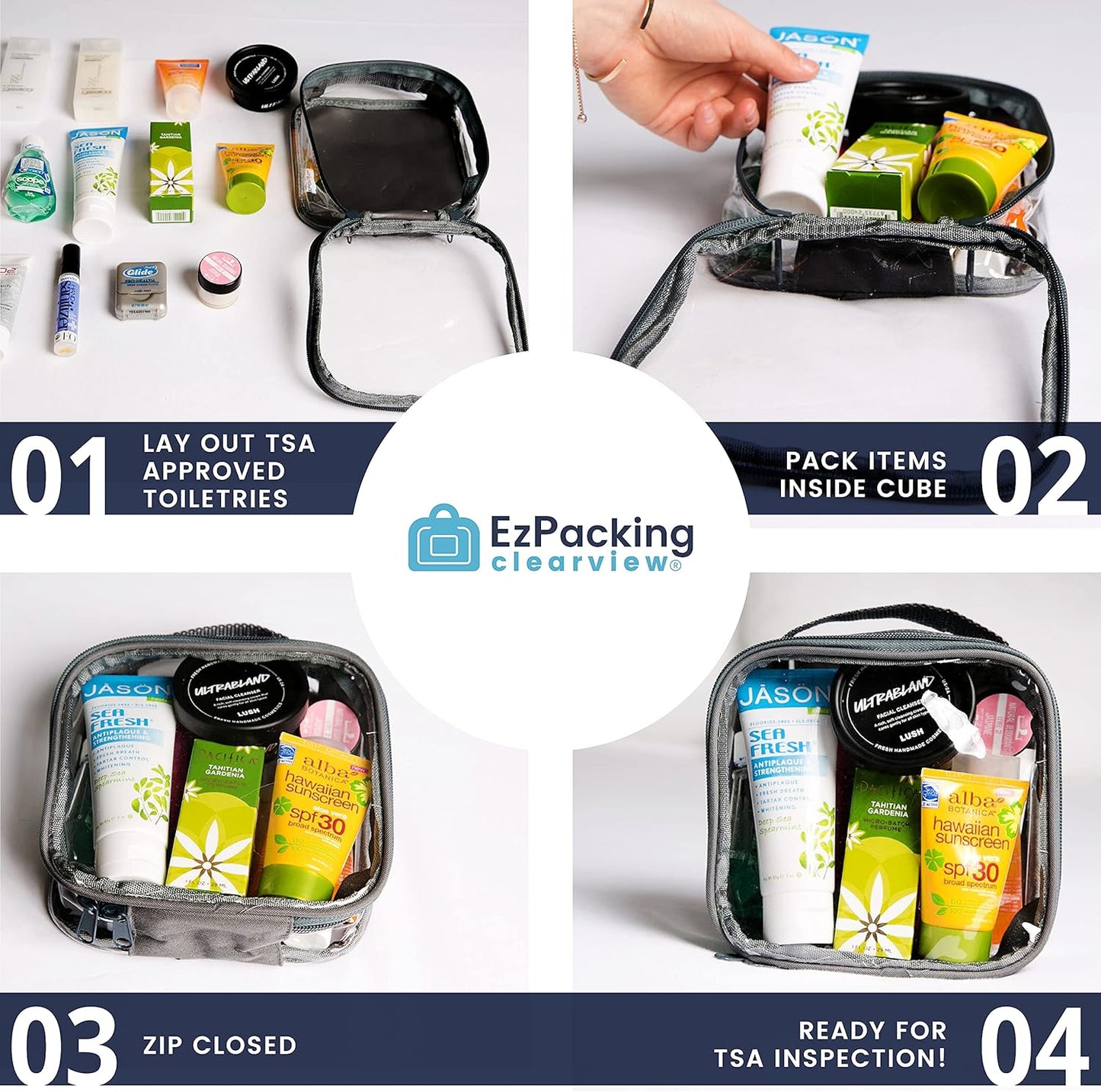 EzPacking Clear TSA Approved 3-1-1 Travel Toiletry Bag for Carry On/Quart Size Transparent Liquids Pouch for Airport Security/Reusable See Through Vinyl & PVC Plastic Organizer Men Women (Gray)