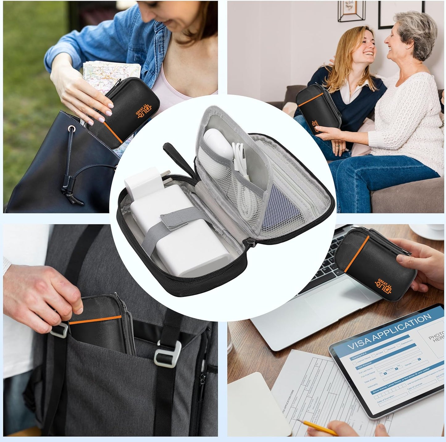 Electronics Organizer,Travel Cord Organizer Pouch, Portable Cable Organizer Bags, Waterproof Electronic Accessories Storage Case for Cables, Cords, Charger, Phone (Single Layer-Small-Black)