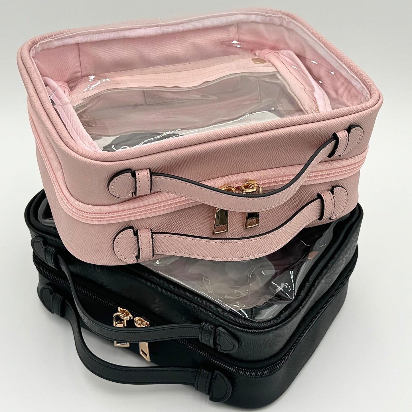 JAZD Clear Makeup Bag Toiletry Bag for Women Cosmetic Case Large Capacity Travel Make Up Bag Organizer Transparent Storage Compartment TSA Approved