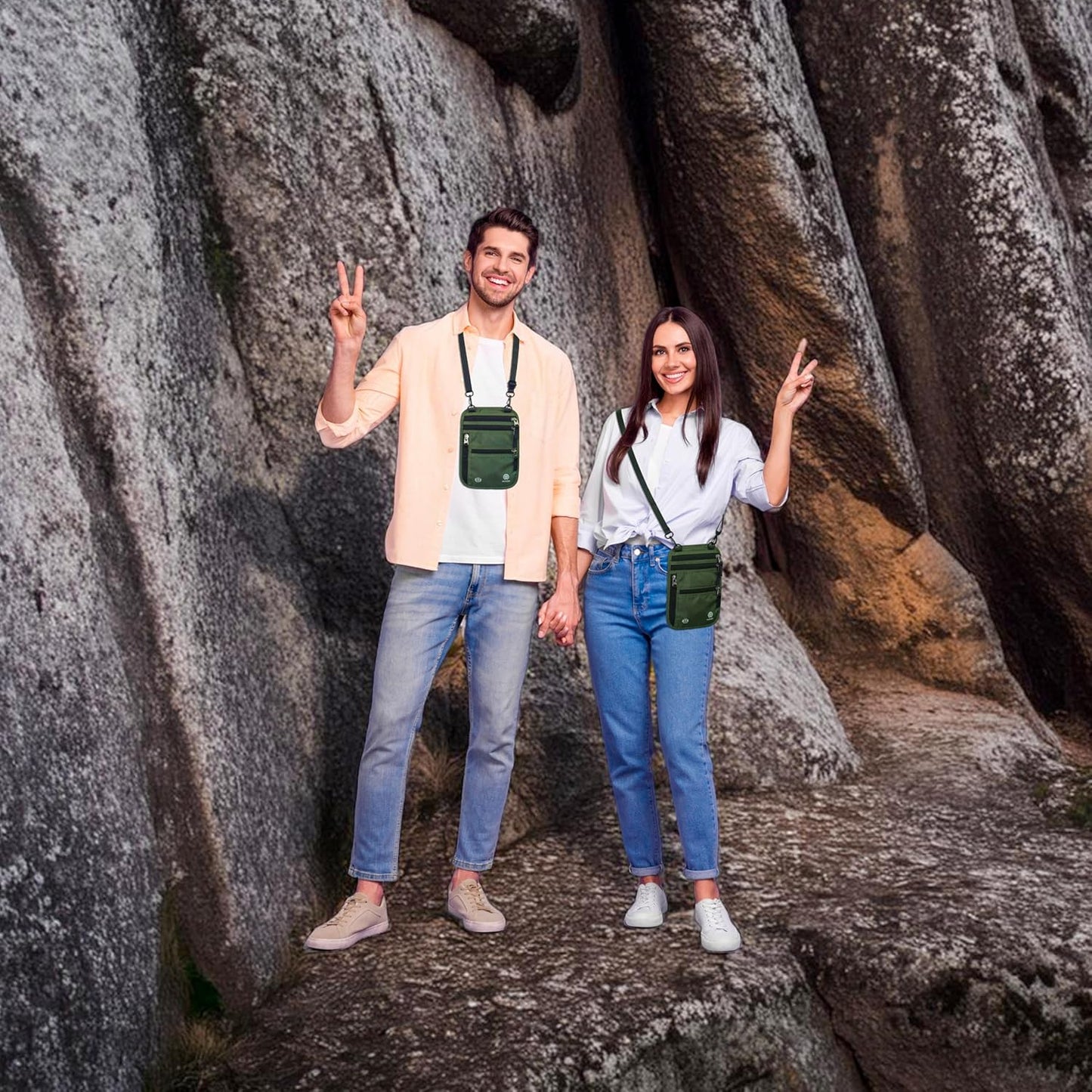 Neck Wallet – Travel Pouch and RFID Blocking Passport Holder for Women and Men, Slim Travel Wallet (Army Green)