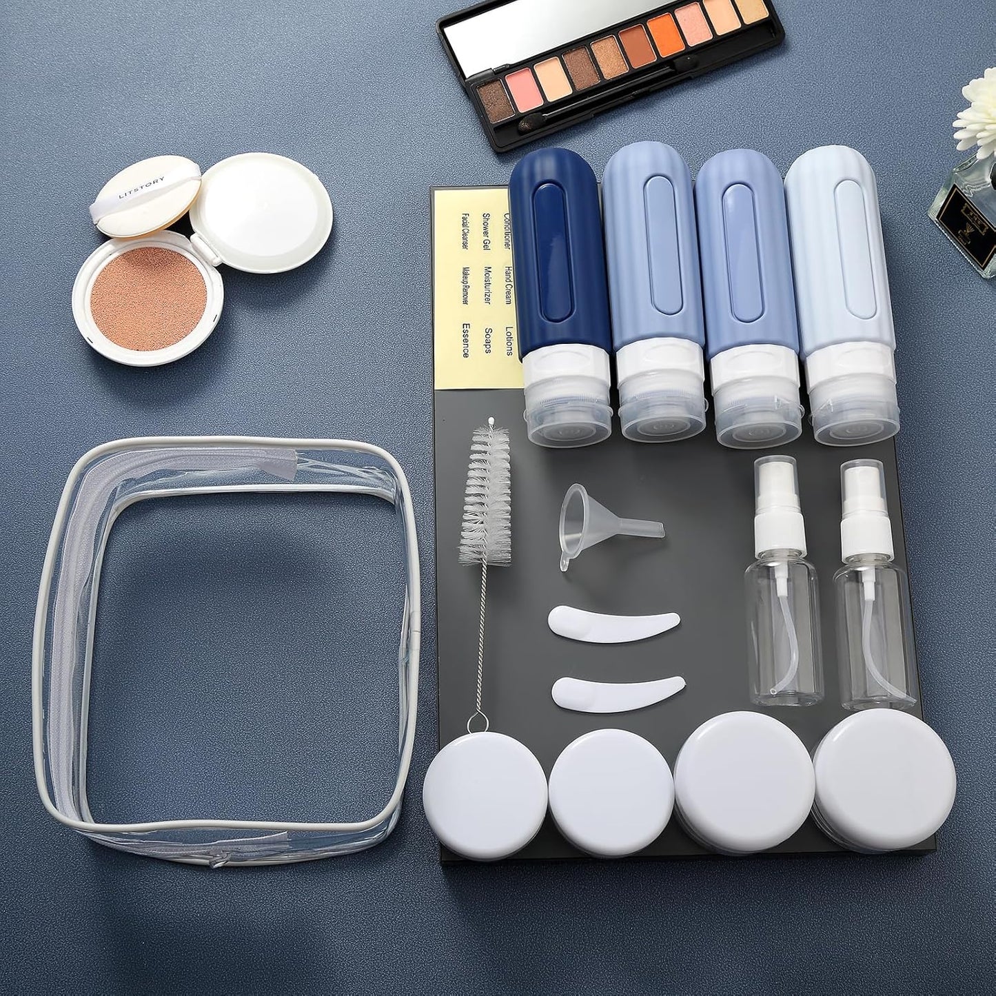 16 Pack Travel Bottles Set for Toiletries, Leakproof Travel Containers for Toiletries TSA Approved Silicone Travel Accessories Squeezable Refillable 3oz for Shampoo Conditioner Lotion Blue