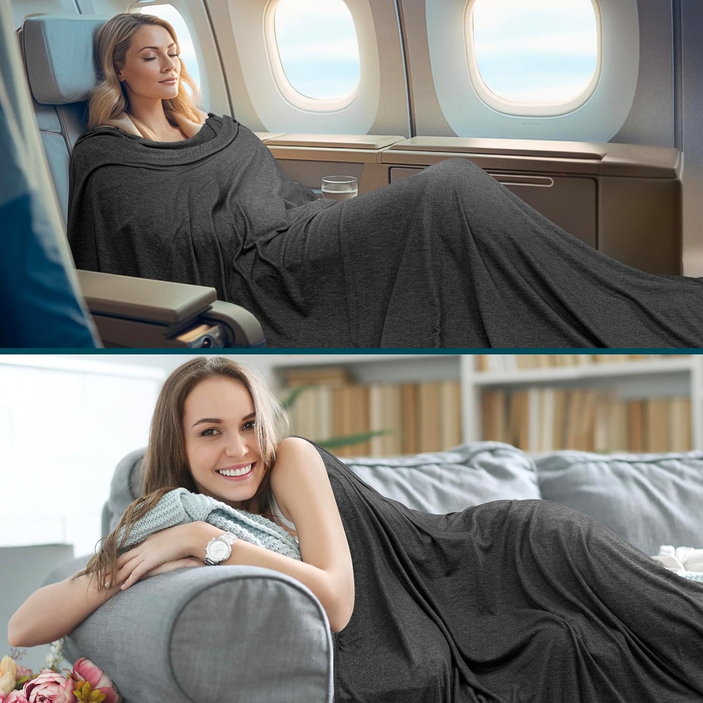 PAVILIA Travel Blanket Airplane Compact with Bag, Soft Packable Plane Blanket Kids Adults, Portable Camping Flight Essentials, Travelers Gifts Accessories, Luggage Backpack Strap, 65x40 Black