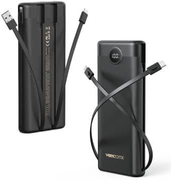 VEEKTOMX Portable Charger with Built-in Cables 30000mAh Power Bank for iPhone 22.5W Fast Charging USB C Battery Pack Travel Essentials Powerbank Compatible with iPhone, Android, etc(1 Pack)