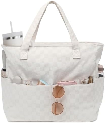 LEDAOU Beach Bag Waterproof Sandproof Women Tote Bag Pool Bag with Zipper for Gym Grocery Travel with Wet Pocket