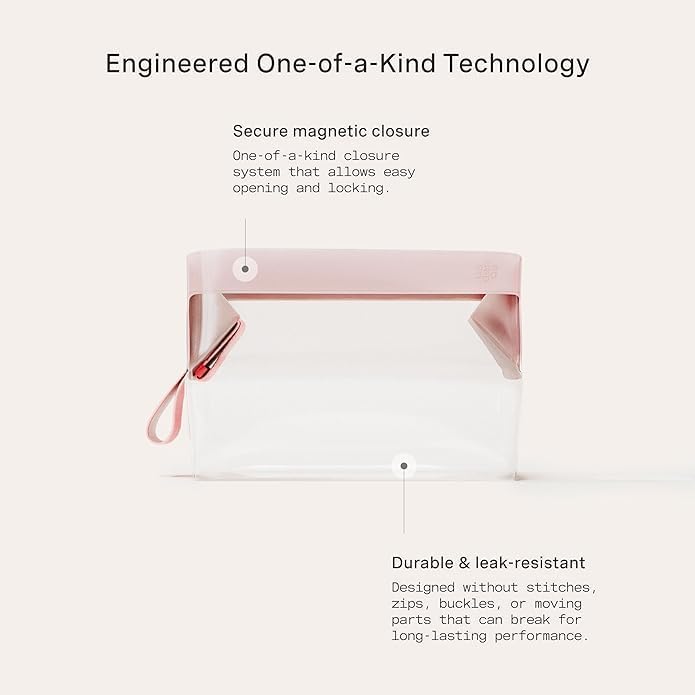 Cadence Parcel - Clear Kit with Magnetic Closure - Durable and Leak-Resistant Travel Toiletry Kit - Modular Design - Hygiene Bag for Travel Essentials - 4 Qt - Rose