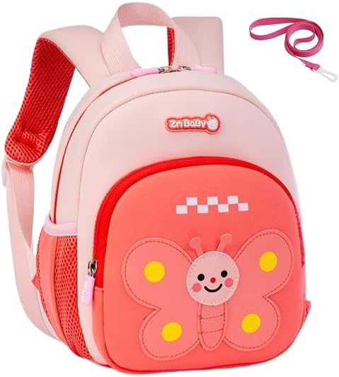 Padgene Toddler Harness Backpacks Safety Leash Kids Anti Lost Kindergarten Preschool Backpack Neoprene Lightweight Animal Schoolbag 3D Cartoon Butterfly Mini Travel Bag for Boys Girls Ages 3-5