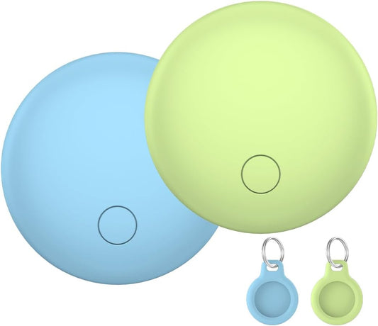 Air Tags Tracker 2-Pack, Item Finders Work for Apple Find My APP(iOS Only) Tracker Tags for Keys, Luggage, Backpack etc,Replaceable Battery, IP67 Waterproof with Holder Keychain,Sky Blue and Green