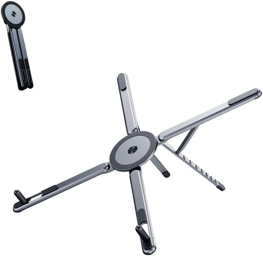 3-in-1 Folding Aluminum Alloy Laptop Stand, Height Adjustable Ergonomic Computer Riser Holder for Phone/Tablets/Computers, Portable Notebook Mount for Desk