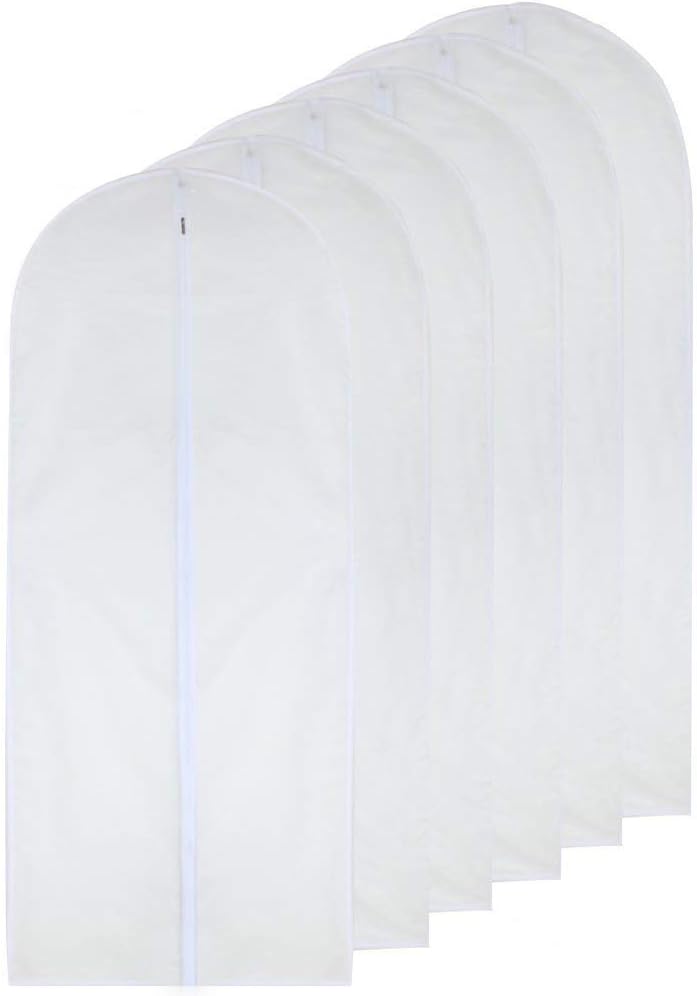 Garment Bag Clear for Long Dress 24'' x 60'' Zippered Garment Bags for Hanging Clothes White Breathable Full Zipper Dust Cover for Clothes Storage Closet Pack Of 6
