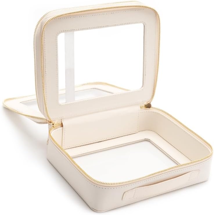 Aveniee Clear Makeup Bags, Double Layer Cosmetic Case with Separate Brush Compartment, Large Toiletry Organizer for Women, Travel Accessories Holder(2 Layers Large, White)