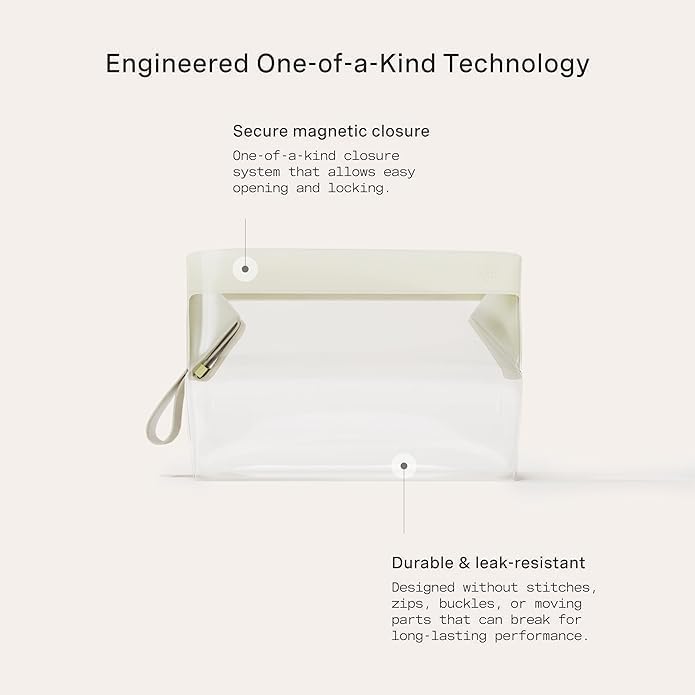 Cadence Parcel - Clear Kit with Magnetic Closure - Durable and Leak-Resistant Travel Toiletry Kit - Modular Design - Hygiene Bag for Travel Essentials - 4 Qt - Pebble