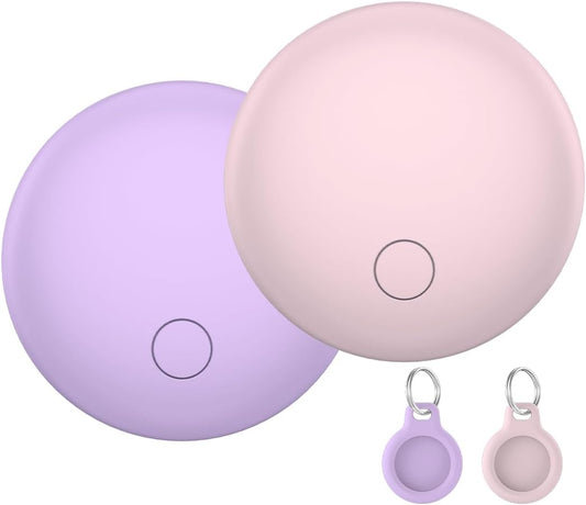 Air Tracker Tags 2-Pack, Item Finders Work for Apple Find My APP(iOS Only) Tracker Tags for Keys, Luggage, Backpack etc,Replaceable Battery, IP67 Waterproof with Holder Keychain, Pink and Light Purple