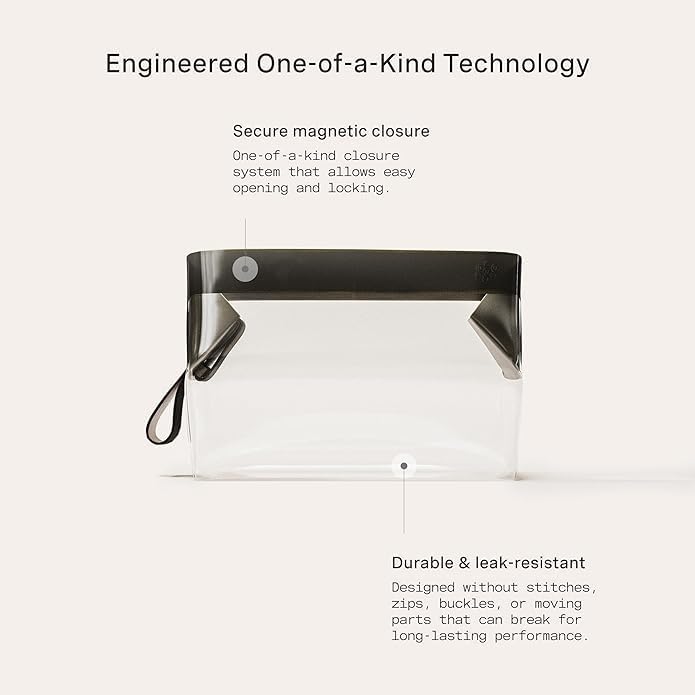 Cadence Parcel - Clear Kit with Magnetic Closure - Durable and Leak-Resistant Travel Toiletry Kit - Modular Design - Hygiene Bag for Travel Essentials - 4 Qt - Ink