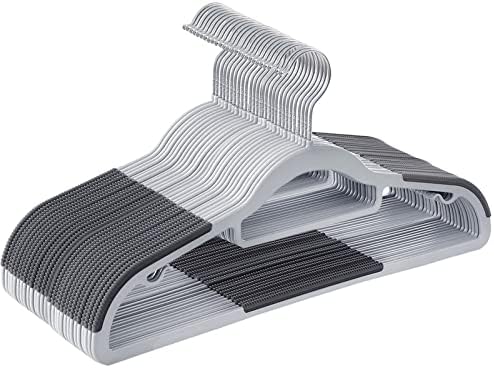 SONGMICS Pack of 30 Coat Hangers, Space-Saving Plastic Clothes Hangers, Non-Slip, 0.2 Inches Slim, 16.5 Inches Wide, 360° Swivel Silver Hook, Light and Dark Gray UCRP20G30