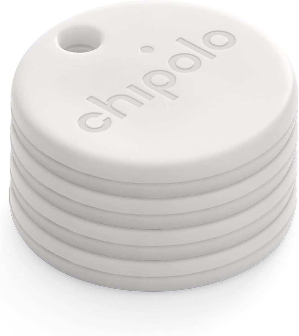 Chipolo ONE Point - 4 Pack - Key Finder, Bluetooth Tracker for Keys, Bag, Item Finder - Works with Google's Find My Device app (Android only) (Off White)