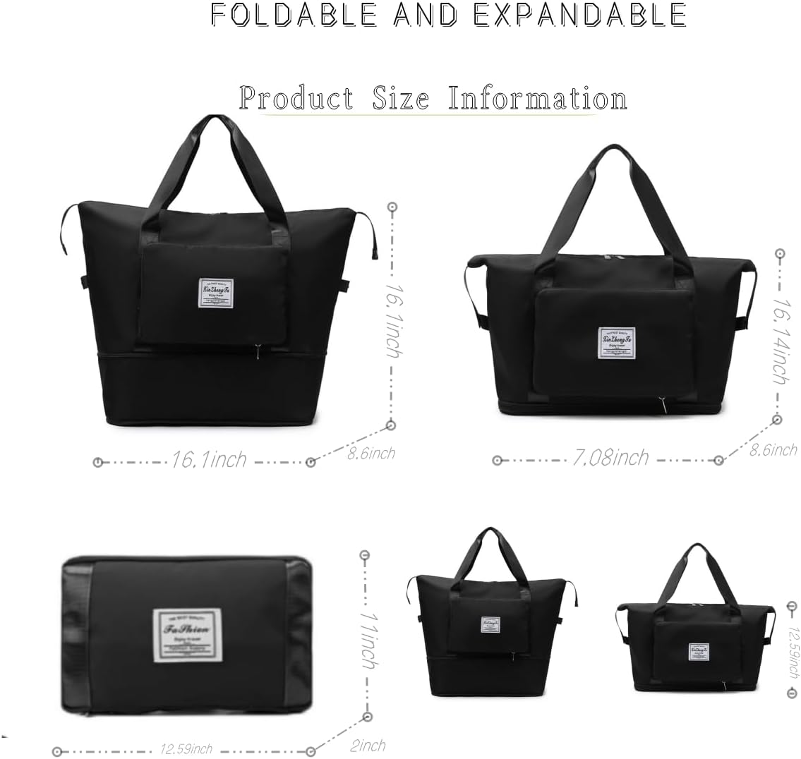 Large Capacity Foldable Travel Bag, Expandable lightweight Carry on Bag, Dry with Wet Separation Spor Duffel Bags