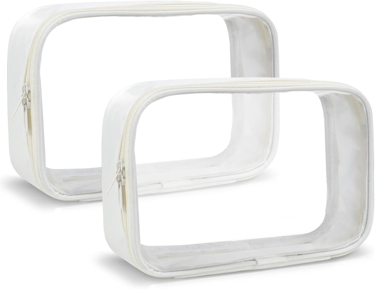 Moyad TSA Approved Clear Toiletry Bag, 2 Pack Quart Size 3-1-1 Liquids Pouch for Travel, Transparent Makeup & Cosmetic Organizer for Women Men, Beige