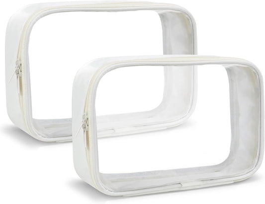 Moyad TSA Approved Clear Toiletry Bag, 2 Pack Quart Size 3-1-1 Liquids Pouch for Travel, Transparent Makeup & Cosmetic Organizer for Women Men, Beige