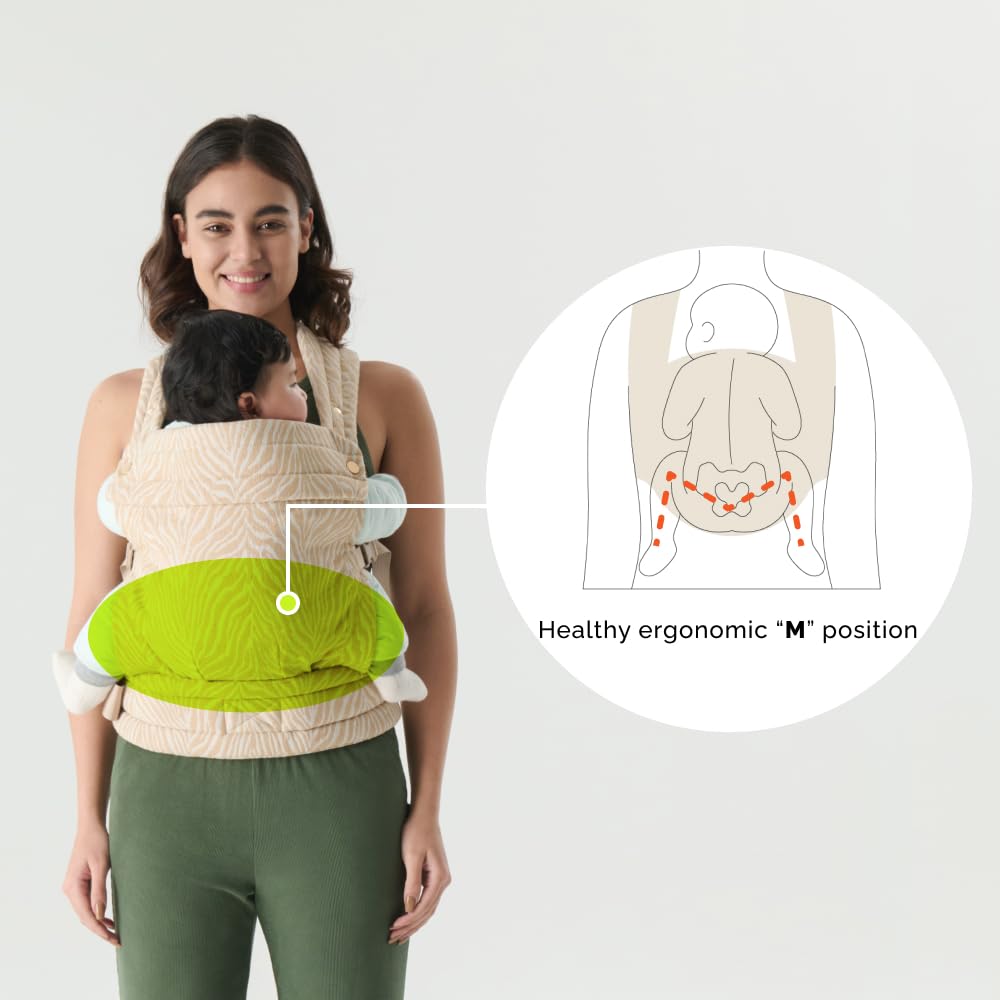 Baby Carrier for Newborns to Toddlers | Cozy Wrap with Lumbar Support | Soft Fabric, 7-35lbs Adjustable Fit | Beige Zebra Pattern