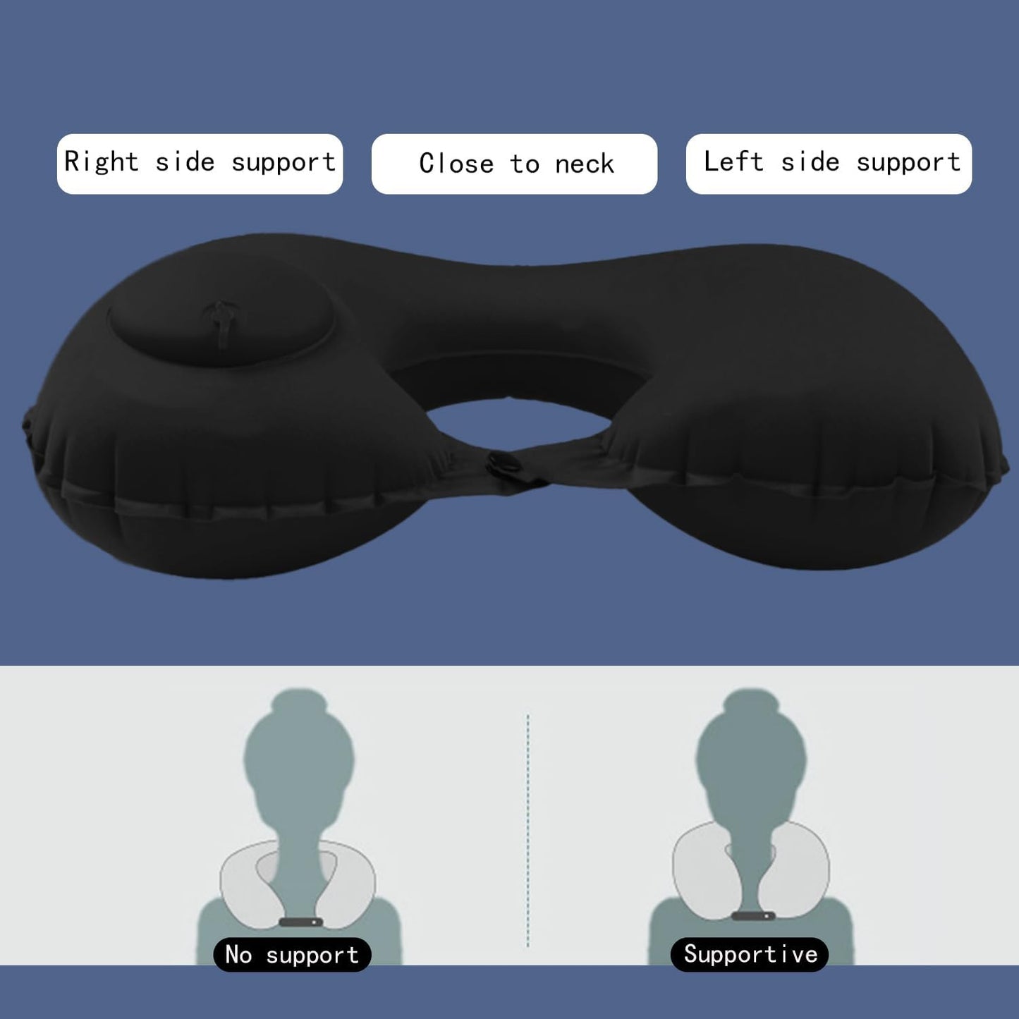 Inflatable Travel Pillow for Sleeping Airplane - Inflatable Neck Pillow for Traveling on Plane, Press to Inflate,Portable Travel Neck Pillow with Carry Bag （Black）