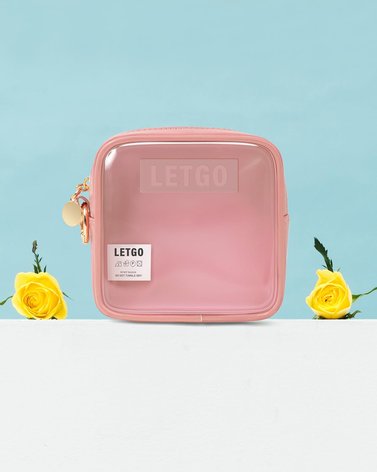 LETGO Mini Makeup Bag - Clear Toiletry Bag with Slip-in Pockets, Cute Cosmetic Essentials Pouch for Women, Pink Car Accessories for Girls(Mini Pink)