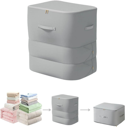 Ultra Space Saving Self Compression Organizer, 2025 New 3-Layer Zipper Large Capacity Storage Bag, Thick Satin Fabric Heavy Duty Bags for Comforters Blankets Bedding Duvet (Gray, X-Large, 21x17x24in)