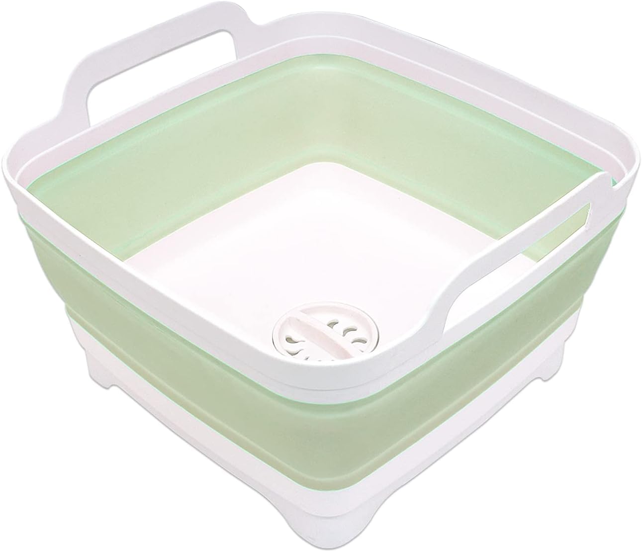 2.4 Gal(9L) Collapsible Dish Basin with Drain Plug - Multiuse Foldable Wash Basin for Baby Bottles, Space-Saving Multiuse Dish Tub, Kitchen Sink for Camping, Dishes Washing, RV (Green)