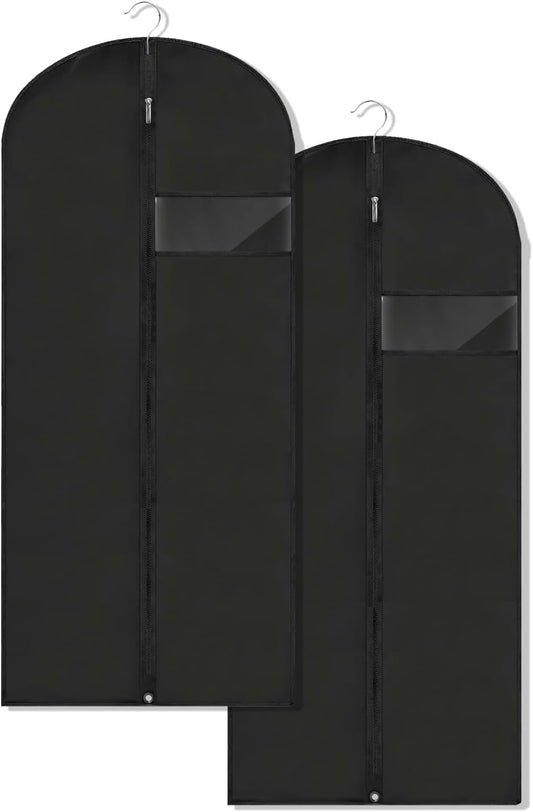 Garment Bags for Hanging Clothes, 45'' Suit Bag Cover for Storage and Travel, Dress Bags for Gowns Long, 2 Pack (Black)
