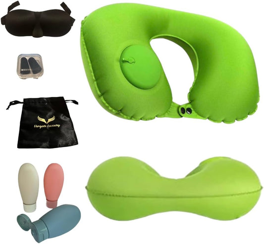 Inflatable Travel Pillows for Airplanes - Neck Pillow Inflatable - Press Pump- Blow up Airplane Pillow -Milk Silk TPU