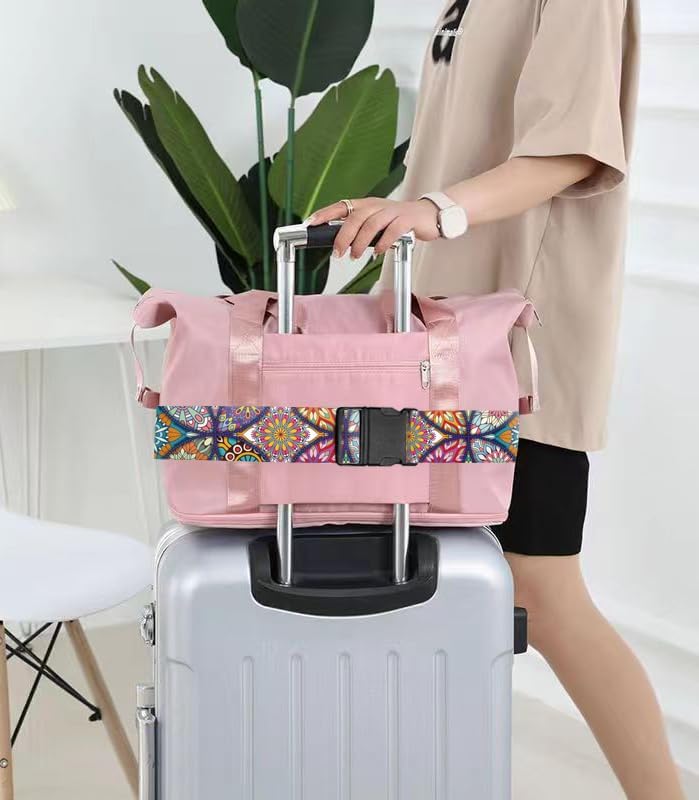 Luggage Straps for Suitcases Travel Belt Accessories, Cute Suitcase Strap, Adjustable Luggage Belt Strap, Heavy Duty with Quick-Release Buckle Luggage Strap Luxury Mandala Pattern