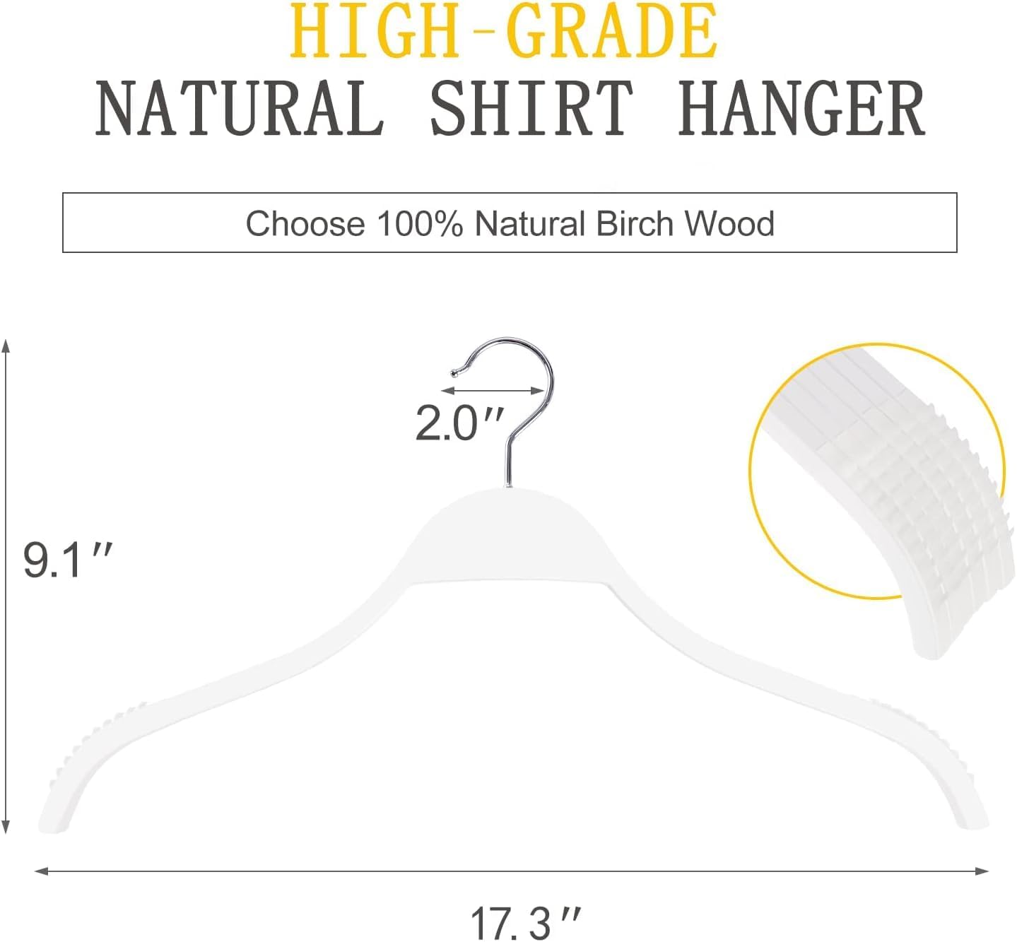 TOPIA HANGER Slim Wooden Hangers with Extra Soft Non-Slip Rubber Grips, 30-Pack High-Grade Fashion Hanger No Shoulder Bump for Sweaters, Hoodies, Jacket, Dress, Coat (White) -CT15W30