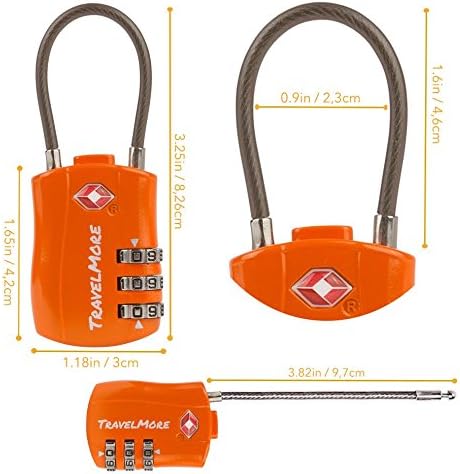 4 Pack TSA Approved Travel Combination Cable Luggage Locks for Suitcases & Backpacks - Orange